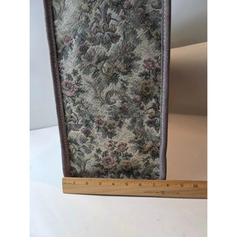 Vintage Suitcase French Luggage Co Gray Floral Rose Tapestry & Suede Leather 23
